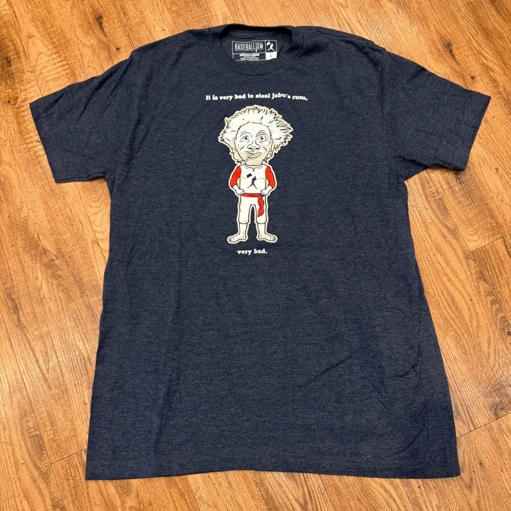 Baseballism Mens Major League Jobu Rum Graphic T-Shirt Navy Blue Heather Large